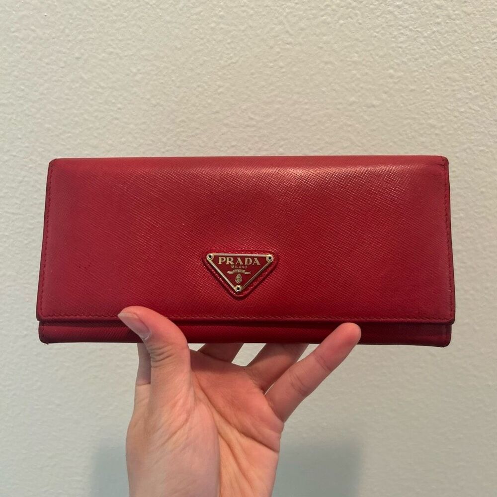 Prada Milano Red Long Snap Wallet